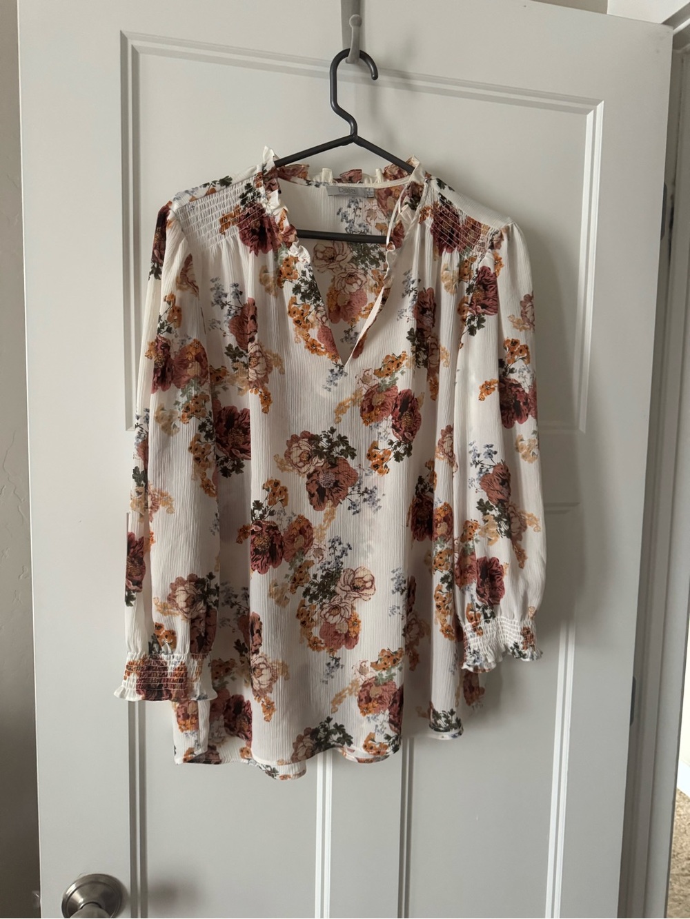 Dalia Cream Floral V-Neck Peasant Blouse